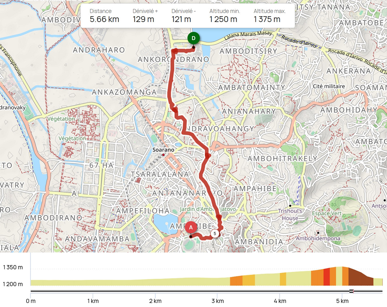 Carte du parcours Urban Trail Antananarivo